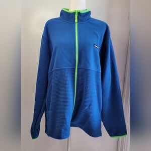 LandsEnd Full Length Zipper LongSleeve Waffle Pattern Blue/Neon Green Jacket